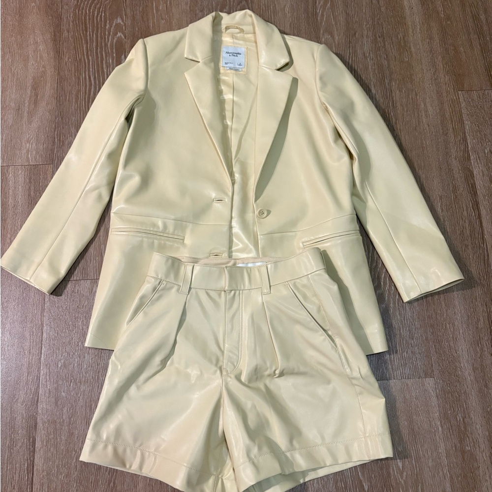 Abercrombie & Fitch Butter Yellow Leather Jacket and Shorts Set